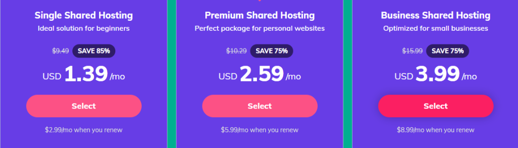 Hostinger web hosting pricing